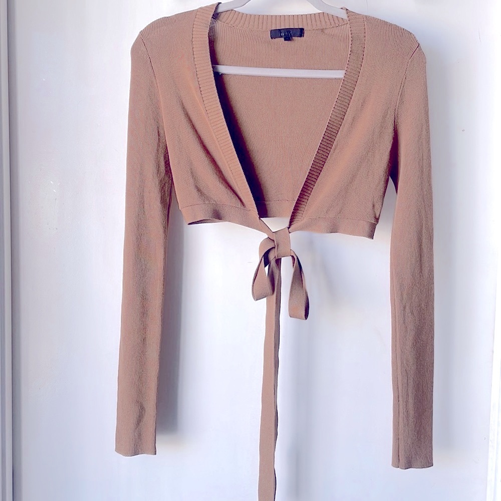 Hours by Revolve Tan wrap sweater with ties